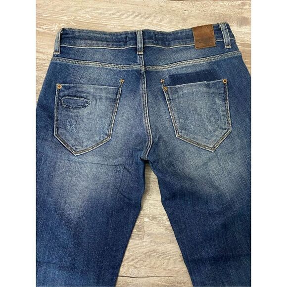 Zara Z1975 Basic Denim Jeans Straight Distressed Stretch Womens Size 2 USA - Picture 6 of 7